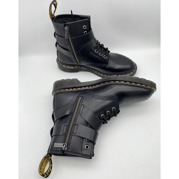 Dr Martens Cristofor Black Leather Harness Buckle Lace-up Boots Mens 7 Women's 8 - Picture 6 of 8